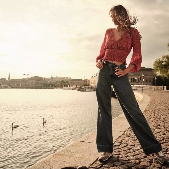 NWT Madewell Julianne Smocked-Waist Top Red Size S - Picture 2 of 10